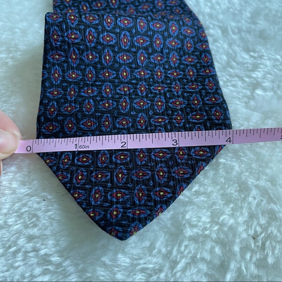 Polo by Ralph Lauren Black Blue and Red Geometric Tile Printed Textured Neck Tie - Picture 8 of 12